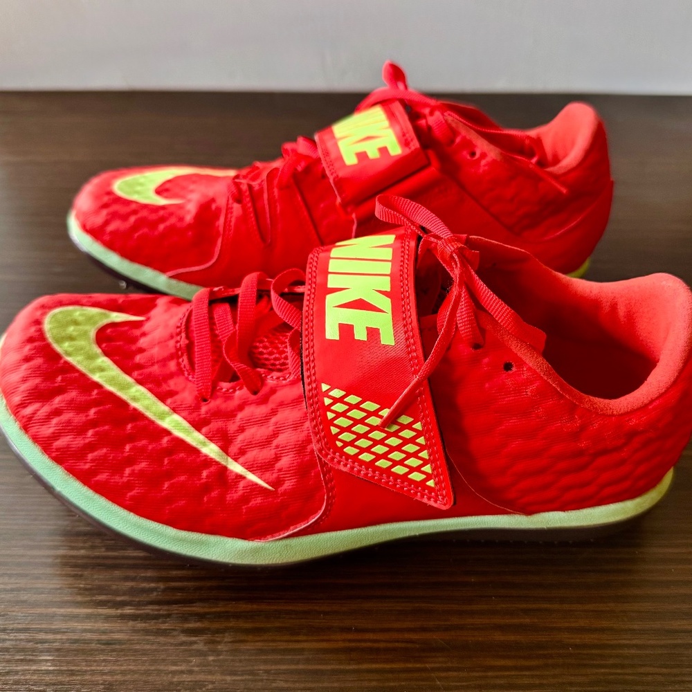 Size 8.5 (7MEN) Nike HIGH Jump Elite Bright Crimson Lime Blast Slightly Used